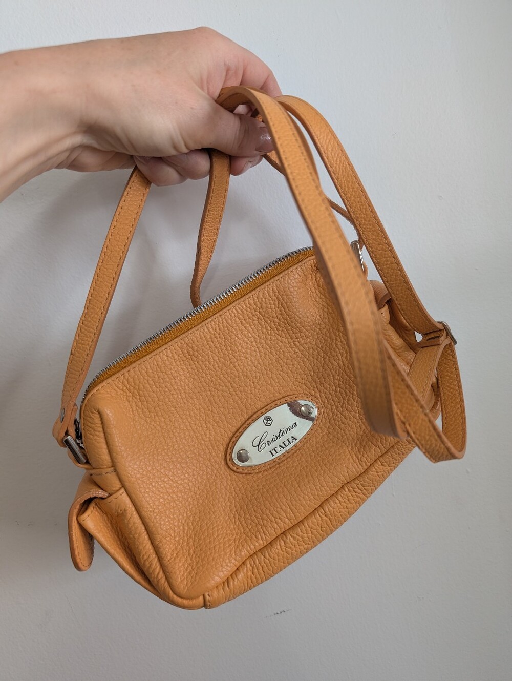 Cristina Italia Crossbody Bag Genuine Leather Peach Mustard Yellow Mini Purse